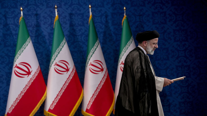 Iranian President-elect Ebrahim Raisi holds a press conference at Shahid Beheshti conference hall, Tehran, Iran, June 21, 2021.
