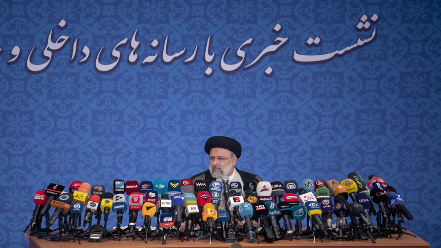 Iranian President-elect Ebrahim Raisi holds a press conference at Shahid Beheshti conference hall, Tehran, Iran, June 21, 2021.