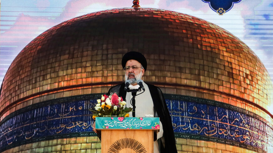 Iran's President-elect Ebrahim Raisi delivers speech at the Imam Reza shrine in the city of Mashhad in northeastern Iran, on June 22, 2021. - On June 19 the 60-year-old was named the winner of the Islamic republic's presidential election, set to take over from moderate Hassan Rouhani in August. (Photo by Mohsen ESMAEILZADEH / ISNA NEWS AGENCY / AFP) (Photo by MOHSEN ESMAEILZADEH/ISNA NEWS AGENCY/AFP via Getty Images)