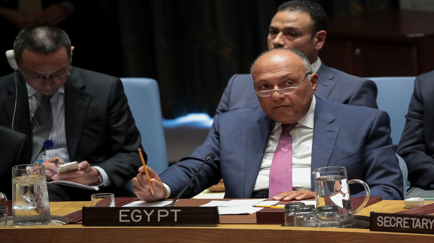 Egyptian Minister of Foreign Affairs Sameh Shoukry listens during a UN Security Council meeting concerning nuclear nonproliferation, during the United Nations General Assembly at UN headquarters, New York, Sept. 21, 2017.
