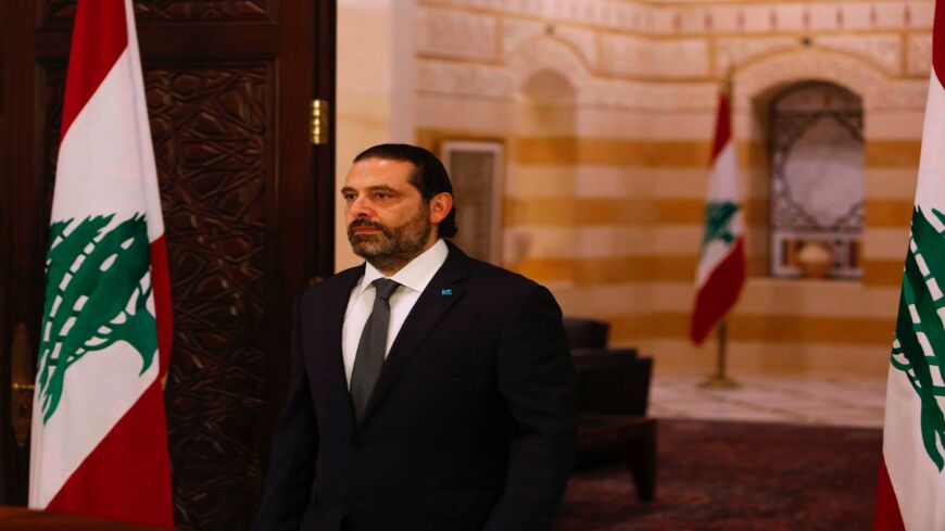 Lebanese Prime Minister Saad Hariri prepares to give an address at the government headquarters in the center of the capital, Beirut, on Oct. 18, 2019.