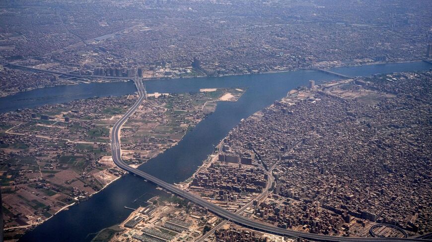 aerial view of Nile in northern Cairo outskirts