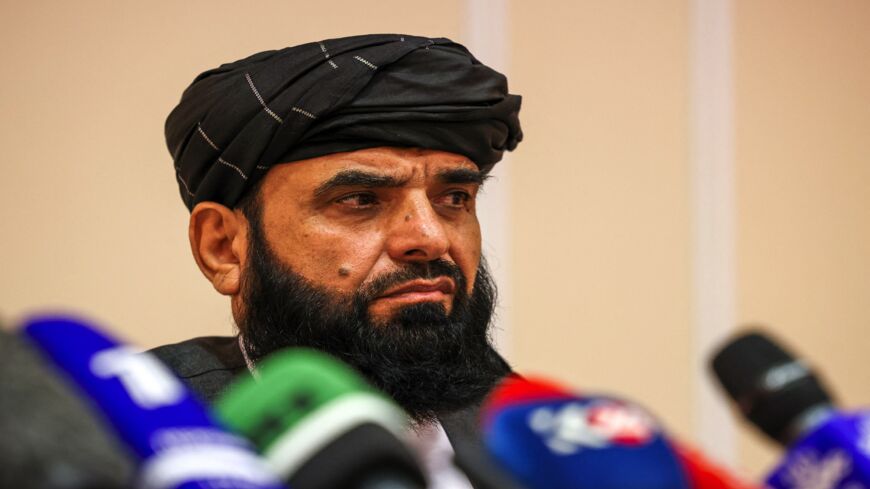 Taliban negotiator Suhail Shaheen attends a press conference in Moscow on July 9, 2021.