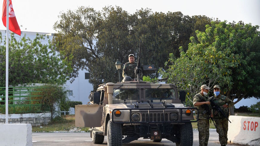 Tunisian soldiers cordon-off the Parliament in the capital Tunis on July 26, 2021, following a move by the President to suspend the country's parliament and dismiss the Prime Minister.  