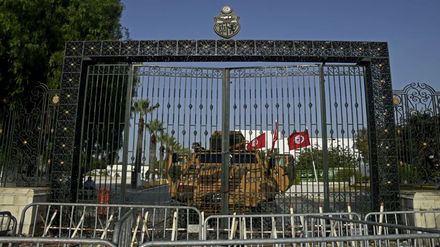 The Tunisian army barricades the parliament building in the capital, Tunis, on July 26, 2021.