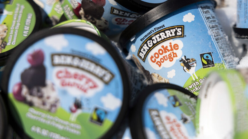 Ben and Jerry's ice cream is stored in a cooler at an event where founders Jerry Greenfield and Ben Cohen gave away ice cream to bring attention to police reform at the U.S. Supreme Court on May 20, 2021 in Washington, DC. 