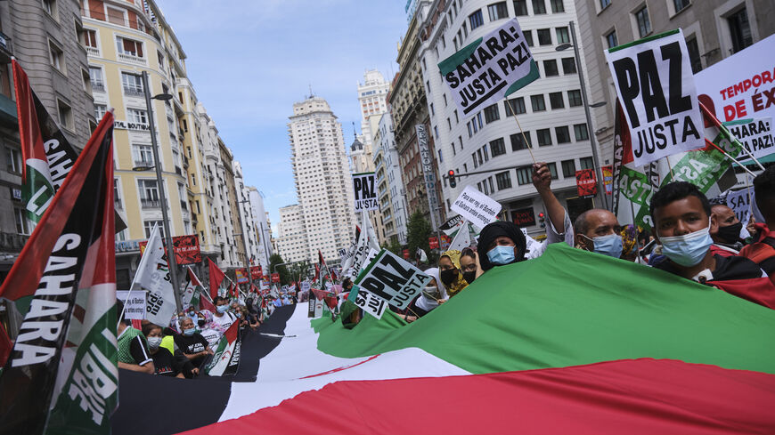 Hundreds march in central Madrid in support of Western Sahara on June 19, 2021 in Madrid, Spain.