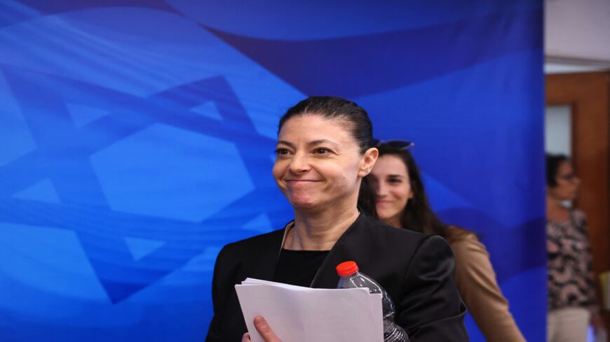 Israeli Minister of Transportation Merav Michaeli arrives to attend the first weekly Cabinet meeting of the new government in Jerusalem, on June 20, 2021.