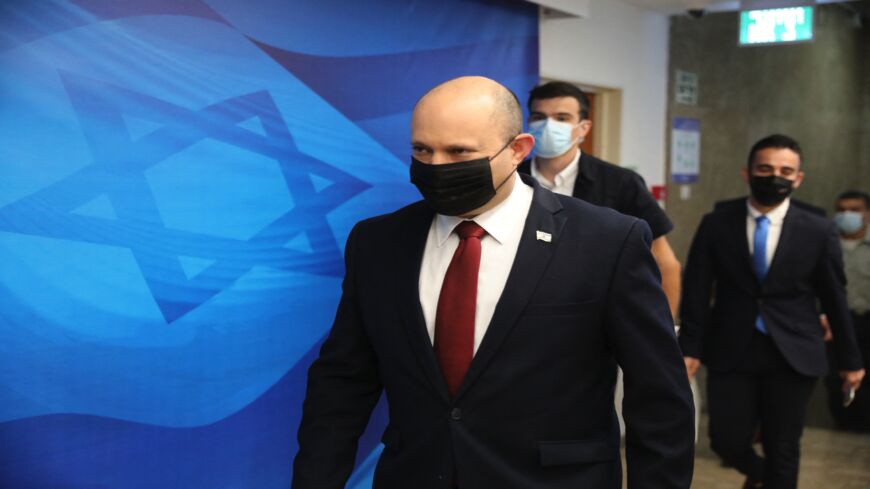 Israel's Prime Minister Naftali Bennett arrives for the weekly Cabinet meeting in Jerusalem on Aug. 1, 2021.