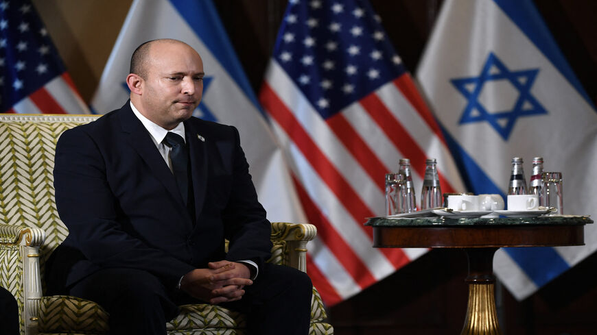 Israeli Prime Minister Naftali Bennett listens during a meeting with US Secretary of State Antony Blinken at the Willard Hotel, Washington, Aug. 25, 2021.
