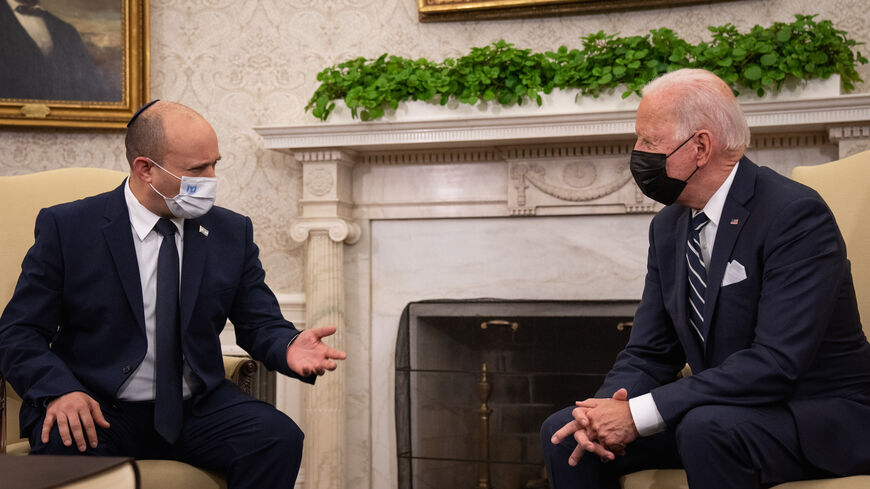 US President Joe Biden meets with Israeli Prime Minister Naftali Bennett in the Oval Office at the White House on Aug. 27, 2021 in Washington, DC. 