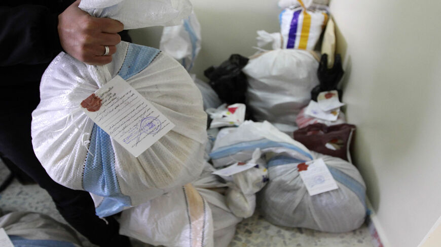 Syrian police show seized drugs at the Drug Enforcement Administration, Damascus, Syria, Jan. 4, 2016.