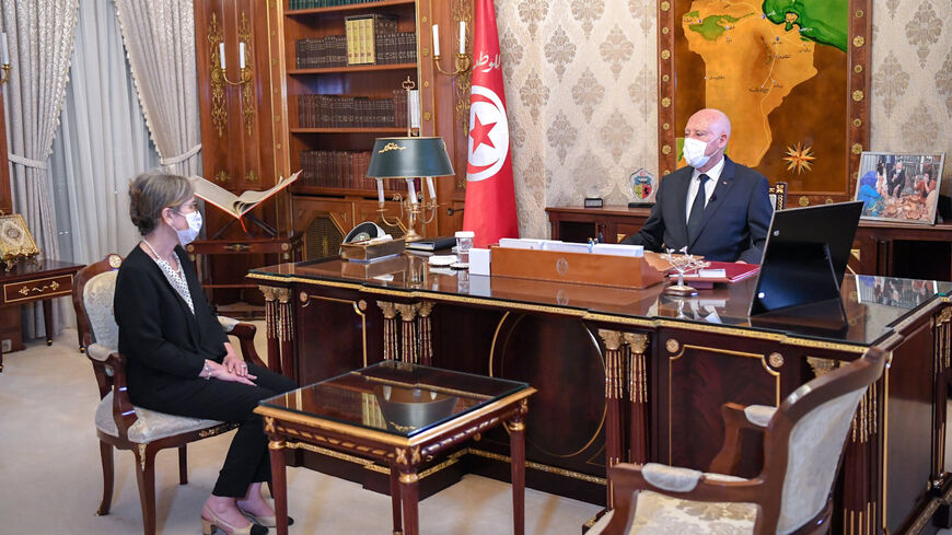 Tunisian President Kais Saied meets with newly appointed Prime Minister Najla Bouden Romdhan in Tunis on Sept. 29. 