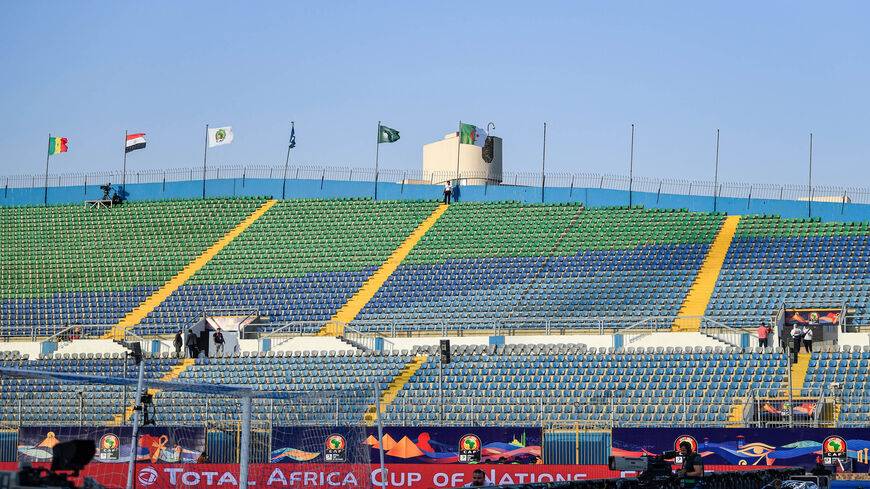 This picture shows empty stands prior to the 2019 Africa Cup of Nations soccer match between Senegal and Algeria at the June 30 Stadium, Cairo, Egypt, June 27, 2019. 