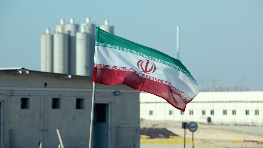 A picture taken on Nov. 10, 2019, shows an Iranian flag in Iran's Bushehr nuclear power plant, during an official ceremony to kick-start works on a second reactor at the facility. 