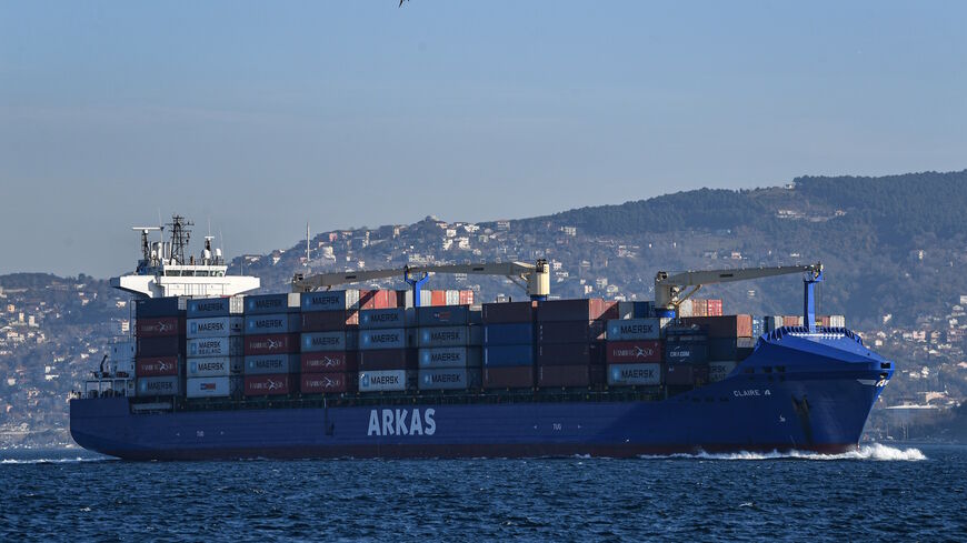 A container ship sails to marmara sea on Dec. 18, 2019 in Istanbul. 