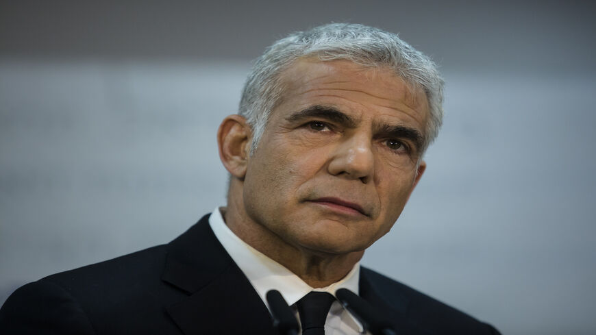 Opposition and Yesh Atid party leader Yair Lapid attends a press conference, Tel Aviv, Israel, May 6, 2021.