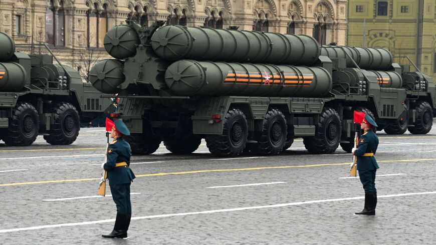 Russian S-400 anti-aircraft missile systems move through Red Square during the Victory Day military parade in Moscow on May 9, 2021.