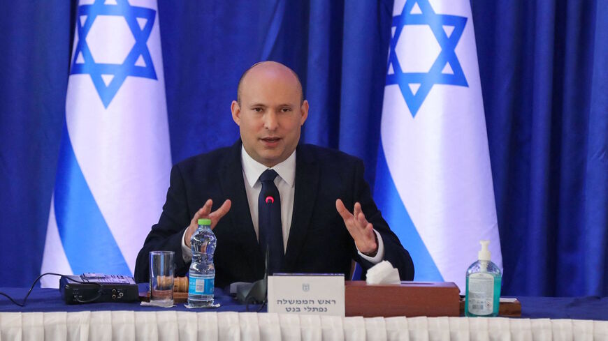 Israeli Prime Minister Naftali Bennett chairs the weekly cabinet meeting at the Ministry of Foreign Affairs offices in Jerusalem, on Sept. 11, 2021. 