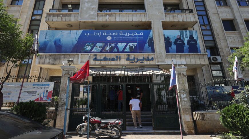 A picture shows the entrance to the Directorate of Health in the rebel-held northwestern Syrian city of Idlib on Sept. 13, 2021. Cases of Covid-19 have increased alarmingly over the past month in Syria's rebel-controlled northern region of Idlib, local authorities said today. 