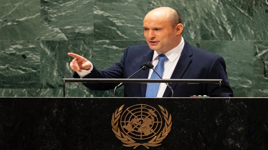 Prime Minister of Israel Naftali Bennett addresses the 76th Session of the United Nations General Assembly on Sept. 27, 2021, at UN headquarters in New York City. 