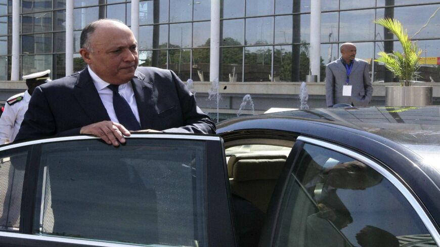 Egyptian Foreign Minister Sameh Shoukry leaves after attending a meeting of the tripartite technical committee on the Grand Ethiopian Renaissance Dam (GERD) on Dec. 12, 2015.