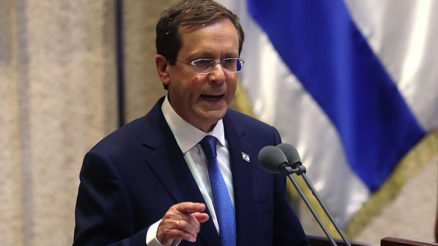 Isaac Herzog, a veteran of Israel's left-wing Labor party, delivers a speech after being sworn in before parliament as the Jewish state's 11th president, replacing Reuven Rivlin, in Jerusalem, on July 7, 2020. 