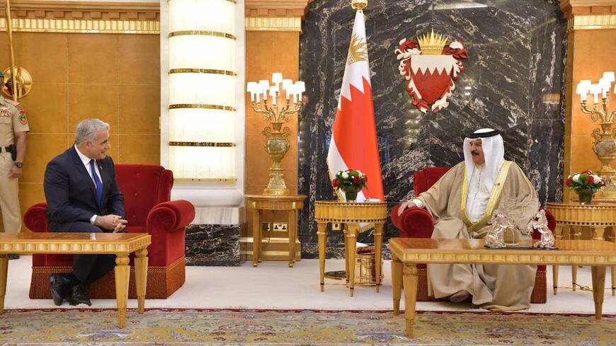 Israel's Foreign Minister Yair Lapid meets with Bahraini King Hamid bin Issa al Khalifa
