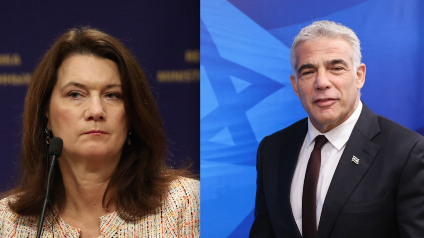 A split image shows Israeli alternate prime minister and Foreign Minister Yair Lapid arriving to attend the first weekly cabinet meeting of the new government in Jerusalem, on June 20, 2021, and Swedish Foreign Minister Ann Linde during a joint press conference with Turkish Foreign Minister Mevlut Cavusoglu after their meeting at the Foreign Ministry headquarters in Ankara, Turkey on Oct. 13, 2020.