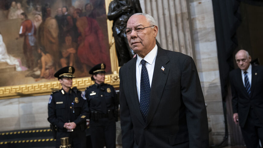 Former Chairman of the Joint Chiefs of Staff and former Secretary of State Colin Powell arrives to pay his respects at the casket of the late former President George H.W. Bush as he lies in state at the U.S. Capitol, Dec. 4, 2018 in Washington, DC. 