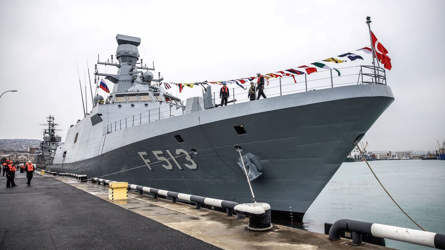 The corvette Burgazada of the Naval Forces of Turkey moors at the harbour of the Russian port of Novorossiysk on March 6, 2019.  