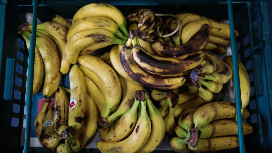 Bunches of bananas, which were to be disposed of by a supermarket, sit in a crate at food-waste charity The Felix Project's warehouse in Park Royal on Feb. 27, 2019 in London, England.