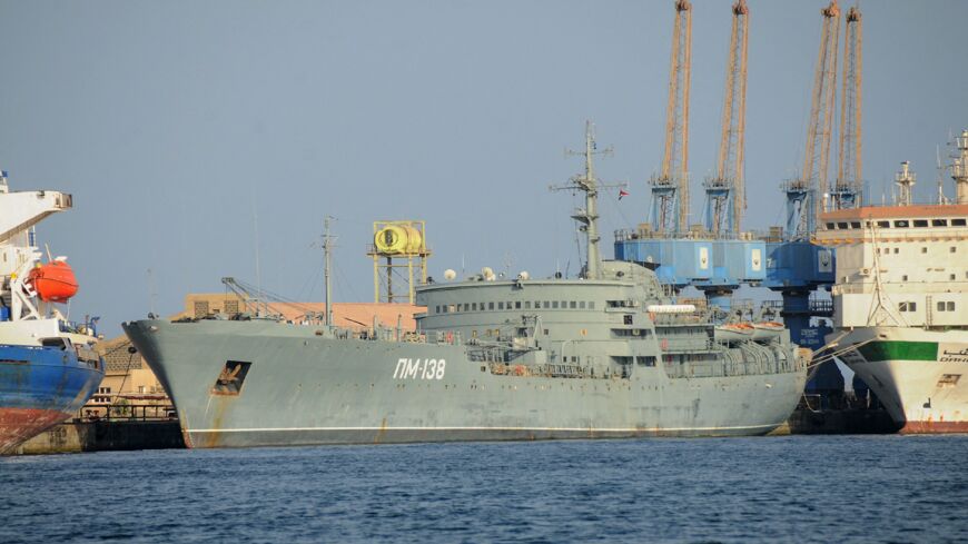 This picture taken on May 2, 2021, shows a view of the Amur-class Russian navy repair ship PM-138 docked at the port of the Sudanese city of Port Sudan.