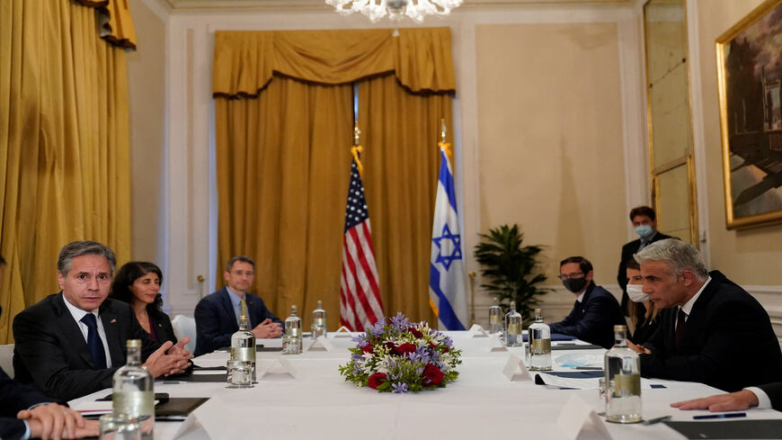 US Secretary of State Antony Blinken (L) meets Israeli Foreign Minister Yair Lapid (R) in Rome, Italy, June 27, 2021.