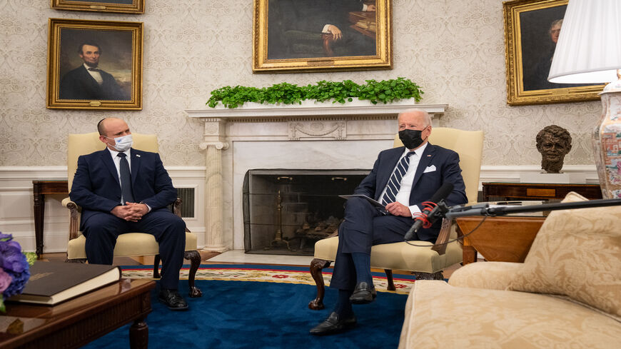 US President Joe Biden meets with Israeli Prime Minister Naftali Bennett in the Oval Office at the White House, Washington, Aug. 27, 2021.