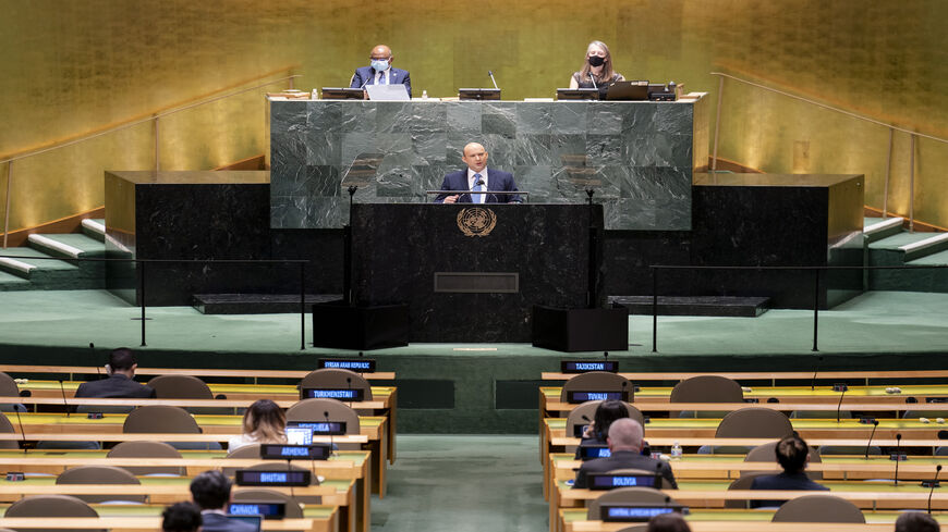 Israeli Prime Minister Naftali Bennett addresses the 76th Session of the United Nations General Assembly, United Nations headquarters, New York, Sept. 27, 2021.