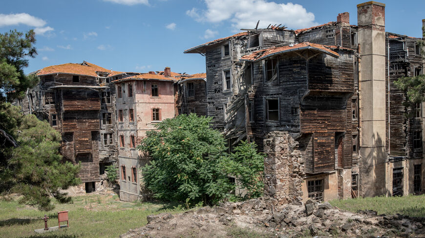 This photo shows the exterior of the dilapidated Prinkipo Greek Orthodox Orphanage, Buyukada, Princes Island, Istanbul, Turkey, July 7, 2018.