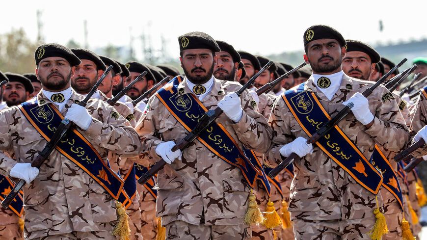 Members of Iran's Islamic Revolutionary Guard Corps march during the annual military parade marking the anniversary of the outbreak of the Iraq-Iran War, Tehran, Iran, Sept. 22, 2018.