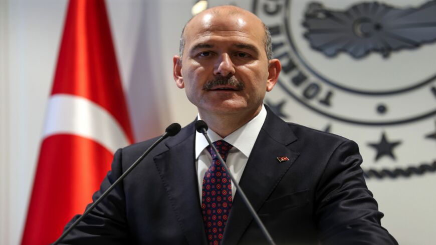 Turkish Interior Minister Suleyman Soylu delivers a speech during a press conference in Ankara, on April 22, 2019.