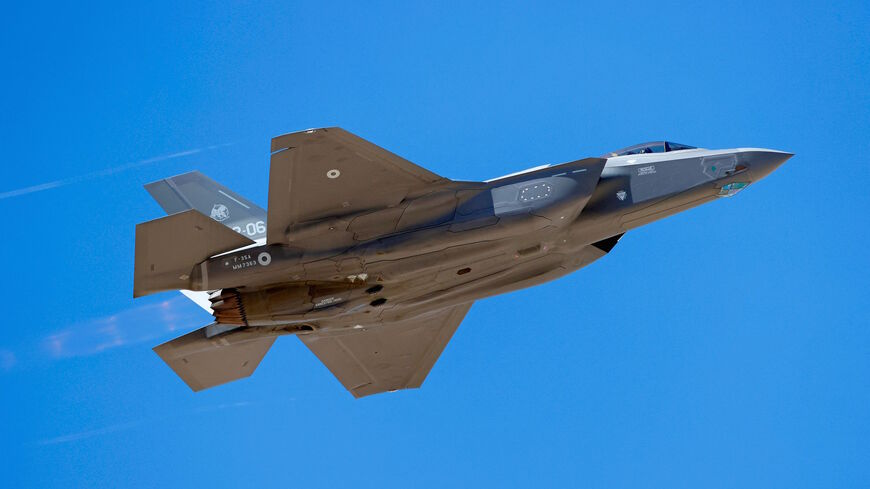 An Italian air force F-35 takes off during the "Blue Flag" multinational air defence exercise at the Ovda air force base, north of the Israeli city of Eilat, on Oct. 24, 2021. 