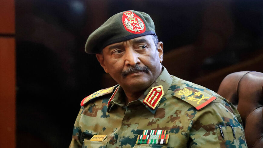 Sudan's top army Gen. Abdel Fattah al-Burhan holds a press conference at the General Command of the Armed Forces in Khartoum, Sudan, Oct. 26, 2021.