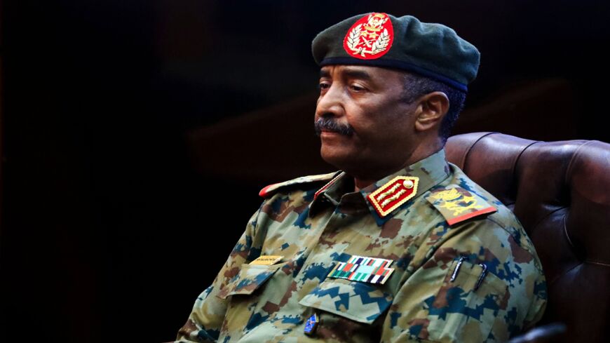 Sudan's top army general, Abdel Fattah al-Burhan, holds a press conference at the General Command of the Armed Forces in Khartoum on Oct. 26, 2021.