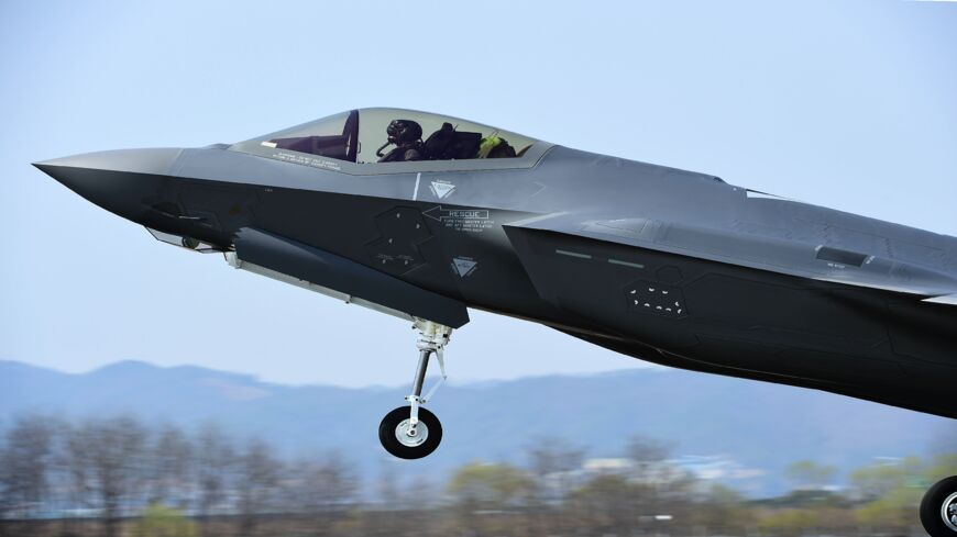 A US F-35A fighter jet lands at Chungju Air Base on March 29, 2019, in Chungju, South Korea. 