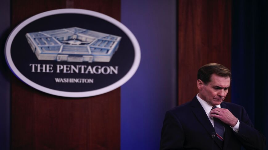 Pentagon Press Secretary John Kirby listens to questions from reporters during a press briefing at the Pentagon on Sept. 3, 2021, in Arlington, Virginia. 