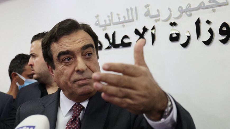 George Kordahi, the Lebanese minister of information whose comments on Yemen sparked a row with Gulf countries that has crippled the government for weeks, holds a press conference in Beirut on Dec. 3, 2021 to announce his resignation. 