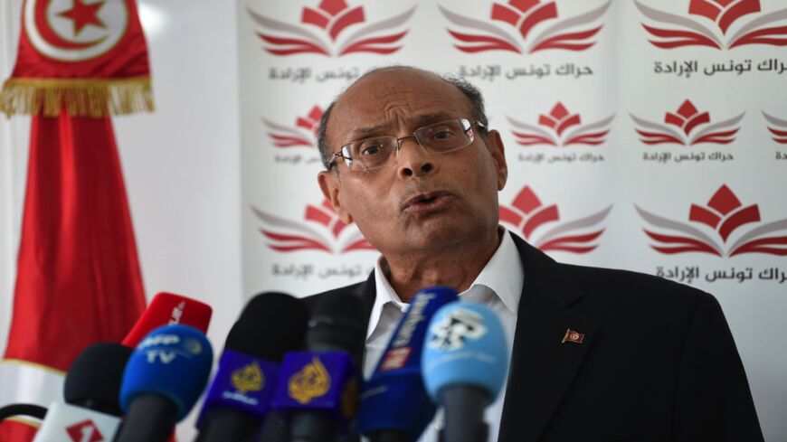 Former Tunisian President Moncef Marzouki speaks during a press conference on Sept. 14, 2017, in Tunis. 