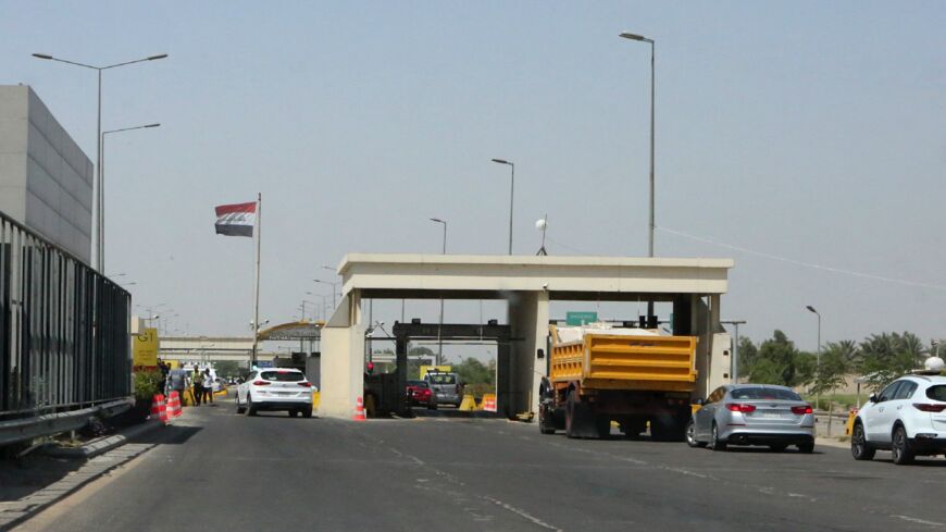 A photo taken on June 10, 2021, shows traffic at the entrance to Baghdad International Airport.