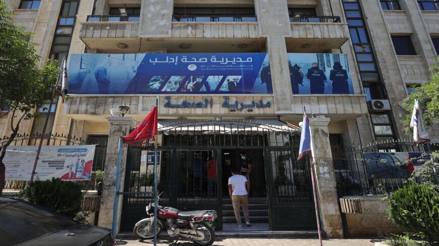 A picture shows the entrance to the Directorate of Health in the rebel-held northwestern Syrian city of Idlib on Sept. 13, 2021.