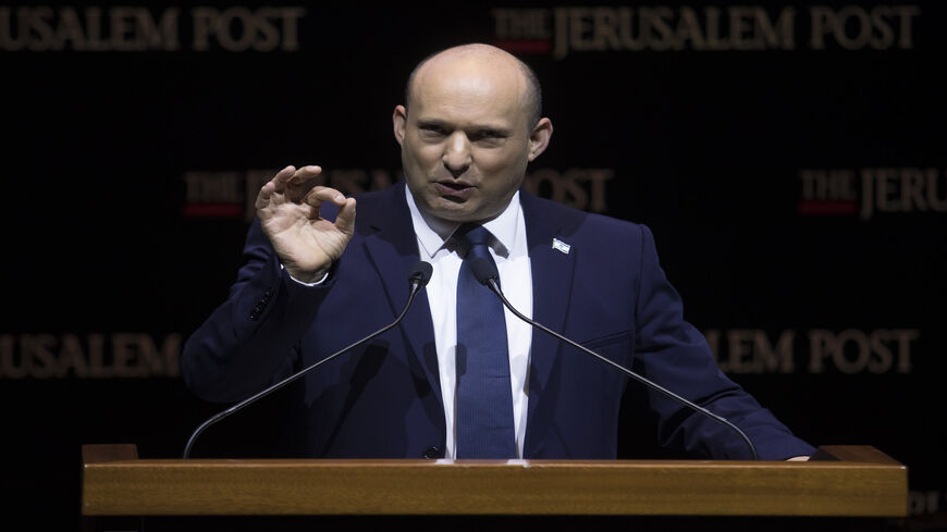 Israeli Prime Minister Naftali Bennett speaks at the Jerusalem Post's annual coference, Jerusalem, Oct. 12, 2021.