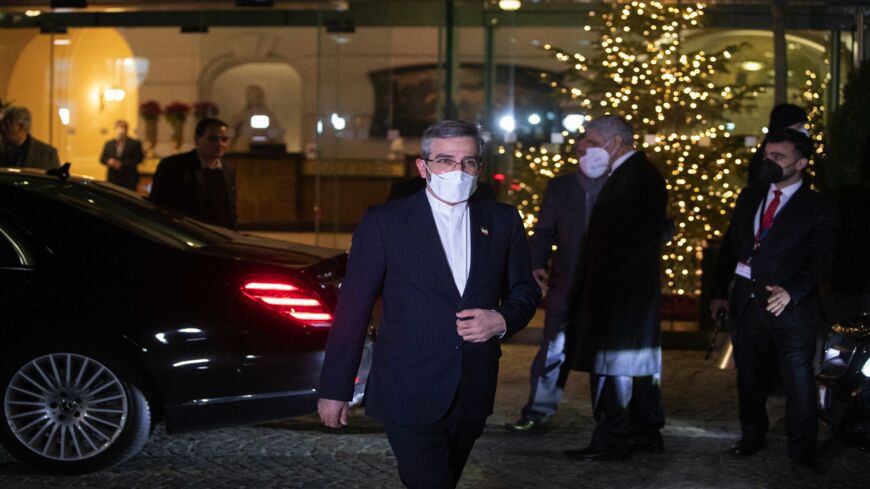 Iran's chief nuclear negotiator Ali Bagheri Kani leaves the Palais Coburg in Vienna on Dec. 27, 2021.